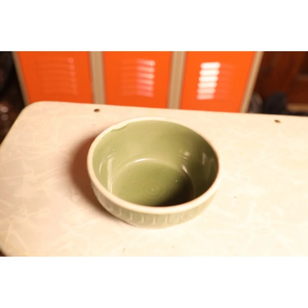Americana General Sage Green Stoneware Mixing Bowl‎ Embossed Geometric 5.5 Inch